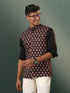 Vastramay Men's Black Floral Printed Cotton Nehru Jacket